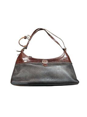 Vintage Brighton Croc-Embossed Leather Shoulder Bag With Buckle